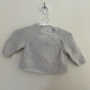 Zara Baby Button Wrap Eyelet Sweater - Light Gray - 1-3M
